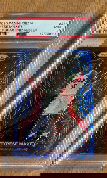 Tyrese Maxey 2020 Prizm Fast Break Blue /175 PSA 9