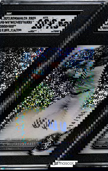 2022 Bowman Chrome Prospects Wilfred Veras Speckle Refractor Auto /299 SGC 9.5