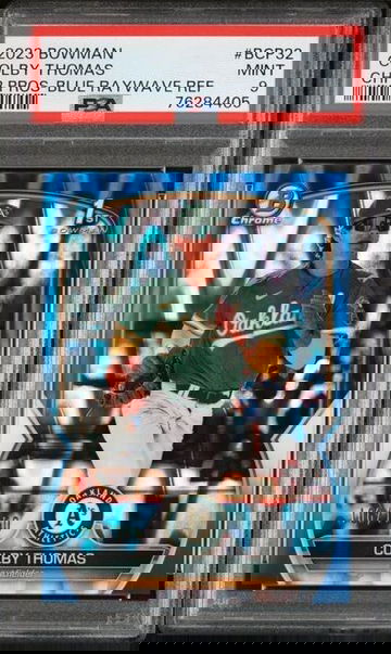 2023 Bowman Chrome #BCP32 COLBY THOMAS Blue Raywave Refractor #d /150 PSA 9 MINT