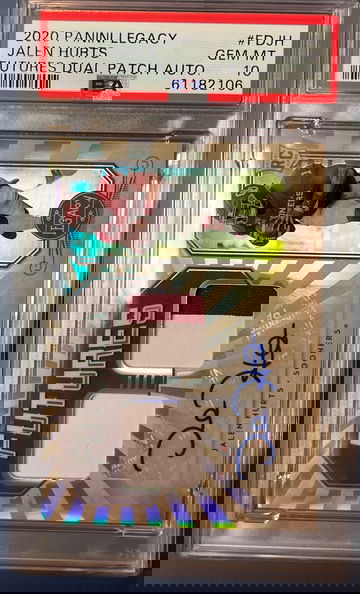 2020 Panini Legacy Jalen Hurts Futures Dual Patch Auto PSA 10