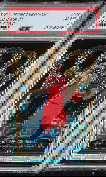 2021-22 Panini Crown Royale JOEL EMBIID Asia Gold TMALL 9/10 76ers SP PSA 9 Mint