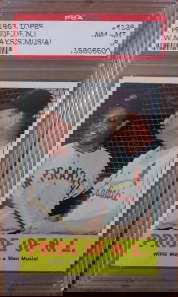 1963 Topps #138 Pride Of NL Mays Musial PSA 8 HOF