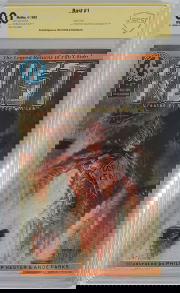 Rust #1 CBCS Signature 8.0 Origin of Rust; Spawn app interior back cover pre-dates Spawn #1