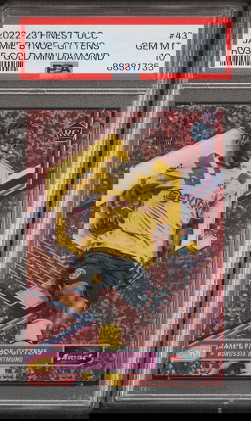 2022-23 TOPPS FINEST UEFA UCL JAMIE GITTENS ROSE GOLD MINI DIAMD #43 RC PSA 10