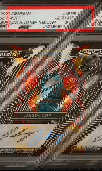 2022 Panini Obsidian Jaden Ivey Rookie Eruption Yellow /10 Rookie RC Auto PSA 10