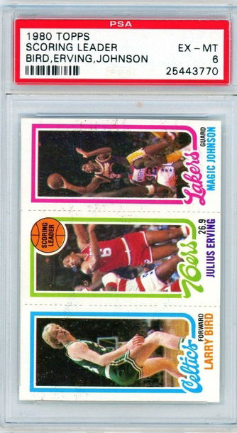1980 Topps Larry Bird #34 Magic Johnson #139 Julius Erving Rookie PSA 6 P1253
