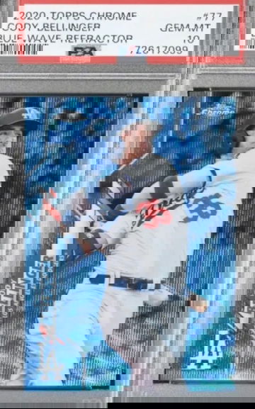 2020 Topps CHROME #77 CODY BELLINGER DODGERS BLUE WAVE REFRACTOR SP 69/75 Psa 10