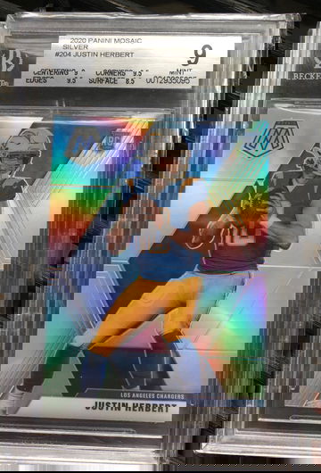 2020 Justin Herbert Panini Mosaic Silver Prizm Rookie RC BGS 9.5 high subs