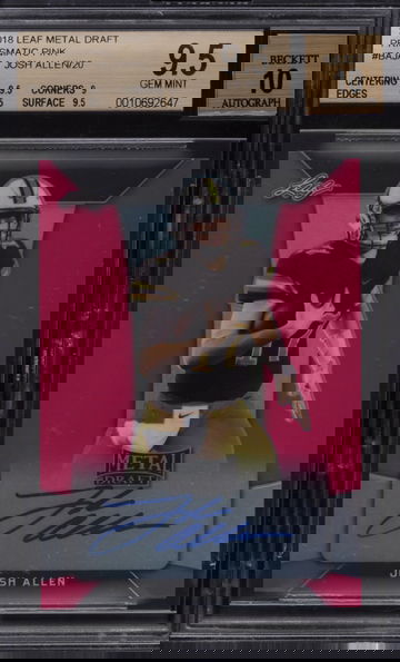 2018 LEAF METAL DRAFT PRISMATIC PINK JOSH ALLEN ROOKIE RC AUTO /20 BGS 9.5 / AUTO 10 Population 1 of 1