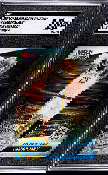 2023-24 Panini Hoops Premium Stock #4 Lebron James Attack The Rack Silver Prizm SGC 10