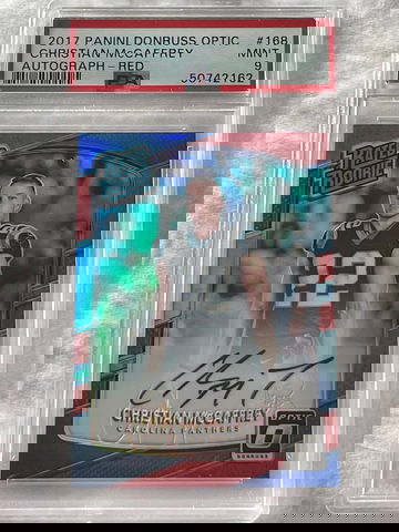 2017 Optic Christian McCaffrey Autograpg Red /50 PSA 9