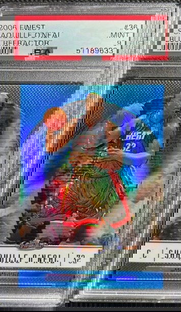 2006 Topps Finest Shaquille O'Neal Blue Refractor /299 PSA 9 Mint Heat #36