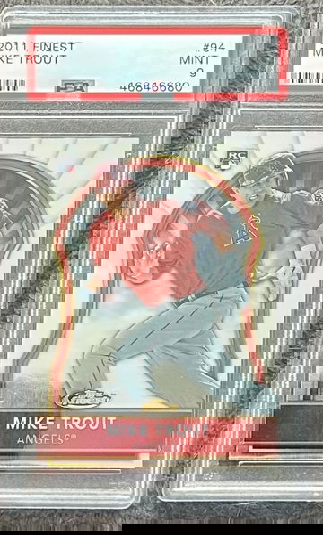 2011 TOPPS FINEST #94 MIKE TROUT - Angels Rookie Card RC PSA 9 MINT
