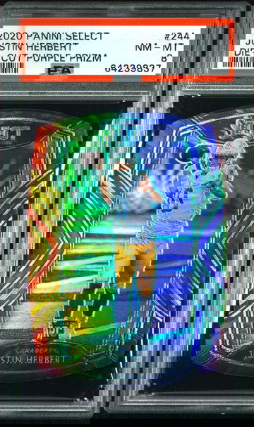 2020 Panini Select Justin Herbert Die-Cut Purple Prizm PSA 8 Rookie RC