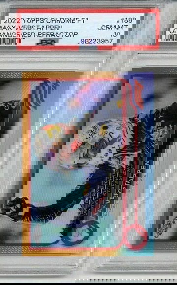 2022 TOPPS CHROME F1 ORANGE/RED REFRACTOR #188 MAX VERSTAPPEN PSA 10 LOW POP