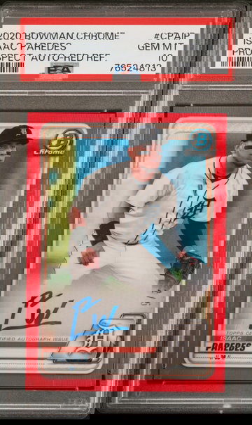 2020 Bowman Chrome Prospect Autograph Red Refractor Isaac Paredes #CPAIP /5 PSA 10