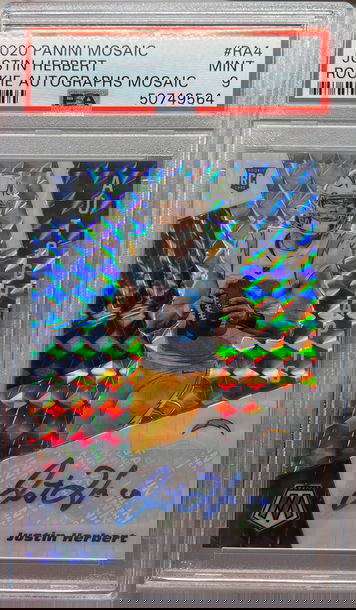 2020 panini mosaic rookie autograph mosaic ra4 Justin Herbert psa 9 chargers