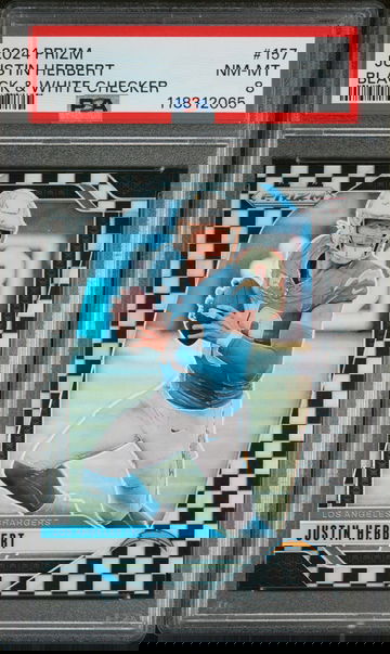 2024 Panini Prizm Black and White Checker Prizm Justin Herbert #157 PSA 8