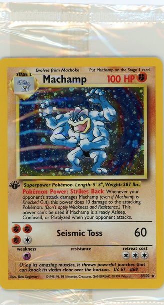1999 POKEMON MACHAMP FACTORY SEALED 8/102 1ST EDITION HOLO