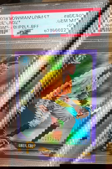 2018 - POP 3 - Bowman Draft Oneil Cruz (Pirates) Chrome Purple Refractor /250 - PSA 10 Gem Mint