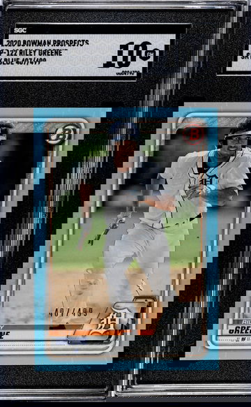 2020 Topps Bowman Prospects Sky Blue Riley Greene #BP-122 /499 SGC 10