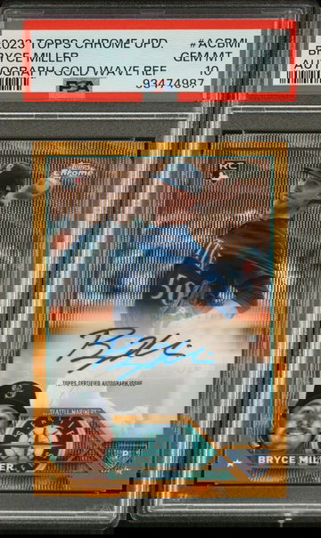2023 TOPPS BRYCE MILLER CHROME UPDATE AUTOGRAPH AUTOGRAPH-GOLD WAVE REF #ACBMI PSA 10  BS.B3.06