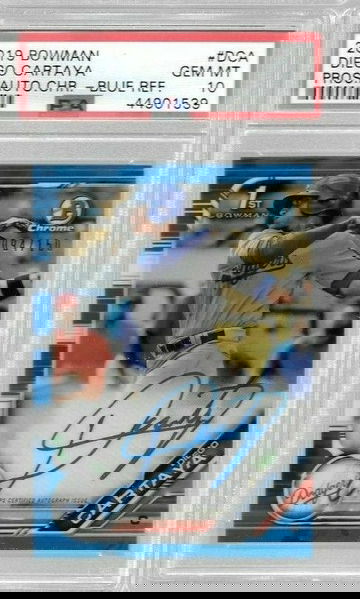 2019 Bowman Chrome Baseball Diego Cartaya Blue Refractor Auto 094/150 PSA 10