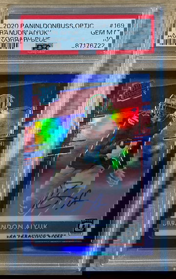 2020 Panini Donruss Optic Brandon Aiyuk Auto Blue PSA 10