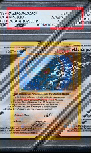 1999 Pokemon Base Set Shadowless 1st Edition Holo Machamp #8 PSA 4