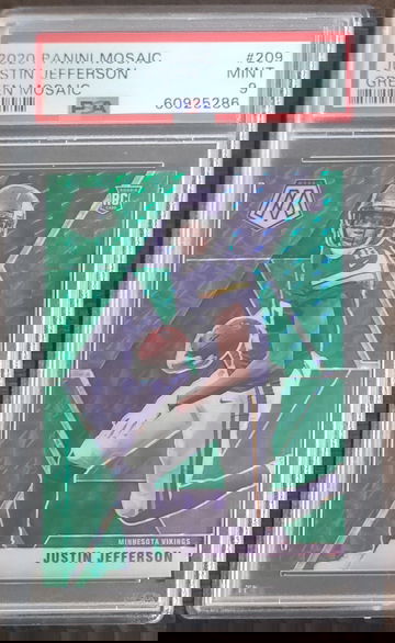 2020 Panini Mosaic Justin Jefferson Green Mosaic RC #209 PSA 9
