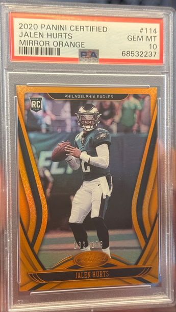 2020 Panini Certified Jalen Hurts Rookie Mirror Orange /199 PSA 10