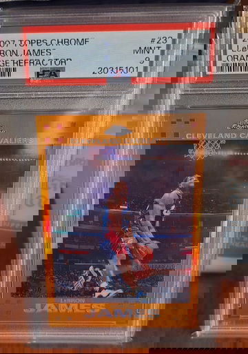 Lebron james 2007 topps chrome orange refractor #/199 psa 9