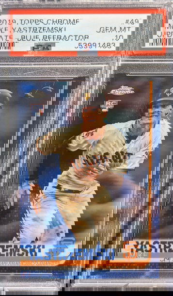 2019 Topps Chrome Update Mike Yastrzemski Blue Refractor /199 Rookie Card RC PSA 10