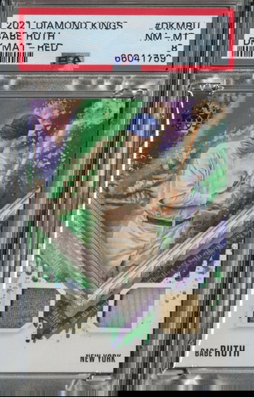 2021 PANINI DIAMOND KINGS BABE RUTH DK MATERIALS 2/2 GAME WORN/USED YANKEES SP PSA 8 NM-MT