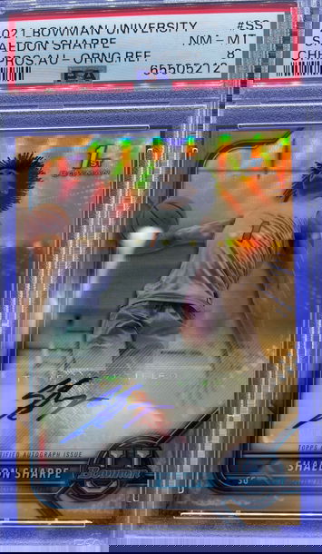 2022 Bowman University Orange Refractor 9/25 Shaedon Sharpe Auto PSA 8 NM-MT SP