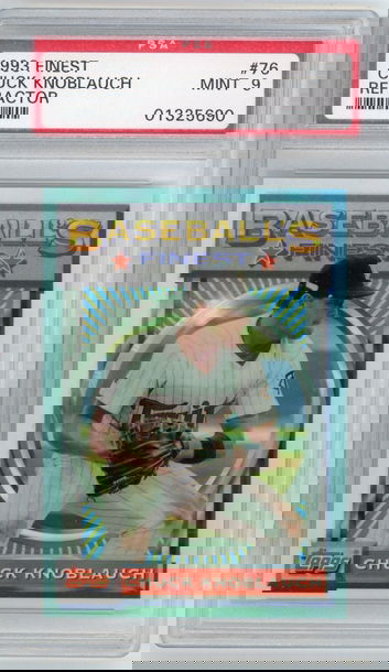 1993 TOPPS FINEST REFRACTOR #76 CHUCK KNOBLAUCH GRADED PSA 9 MINT