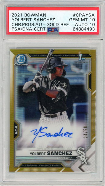 Yolbert Sanchez 2021 Bowman Chrome Gold Prospect Auto /50 PSA 10/10 White Sox