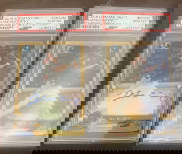 Lot of 2 2018 bowman draft jake McCarthy gold auto & superfractor base psa 10