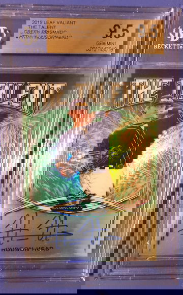 /99 2019 Leaf Valiant GREEN PRISMATIC Hudson Head AUTO BGS 9.5 rookie