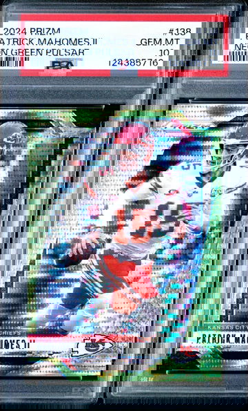 2024 PANINI PRIZM NEON GREEN PULSAR #138 PATRICK MAHOMES II PSA 10 GEM MINT