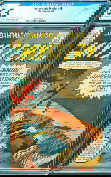 Journey Into Mystery #91 (1963) CGC 5.5 -- Loki cover; Stan Lee & Steve Ditko