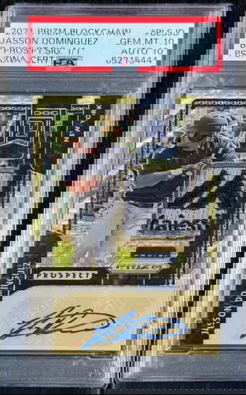 Jasson Dominguez 2021 Prizm Blockchain BB Prospect Signatures One of One #BLS-JD RC PSA 10/10