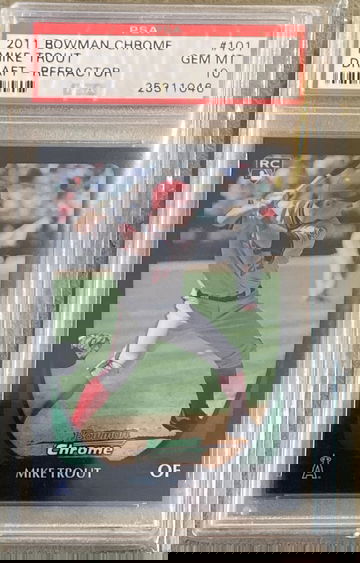 2011-Bowman Chrome Draft Refractor #101-Mike-Trout-ROOKIE-RC-PSA 10