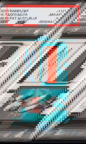 2020 Tua Tagovailoa Panini One Rookie Patch Auto Premium Blue /25 PSA 8 RPA #112 Autograph RC SP