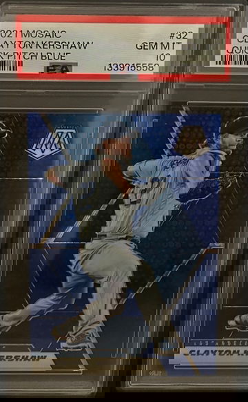 2021 Mosaic Clayton Kershaw Quick Pitch Blue Prizm PSA 10 No. 32