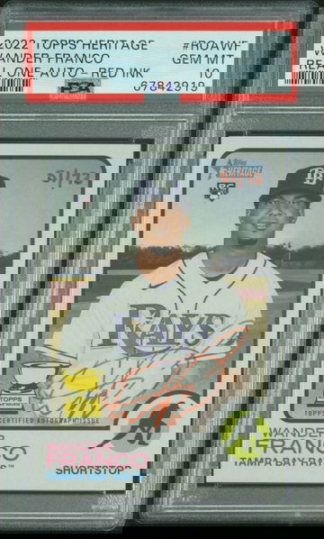 2022 Topps Heritage Wander Franco Real One Red Ink Auto RC /73 PSA 10