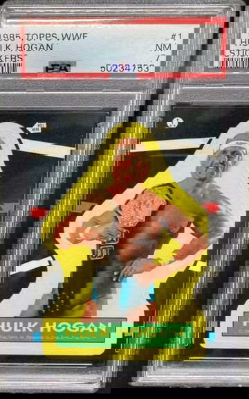 1985 Topps WWF Hulk Hogan Sticker #1 *PSA 7 NM* GOAT Heavyweight Champion (Piper with the assist though)