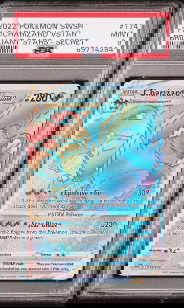 2022 Pokemon Sword and Shield Brilliant Stars Secret Rare Charizard Vstar #174 PSA 9