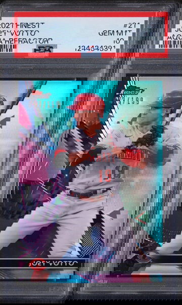 2021 Topps Finest Aqua Refractor Joey Votto #21 PSA 10