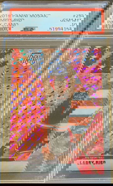 2019-20 Basketball Panini Mosaic Pink Camo Prizm #254 Larry Bird USA Basketball PSA 10 GM